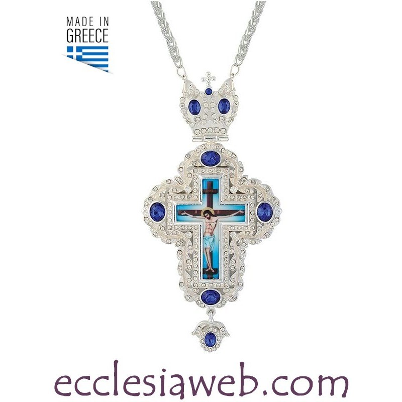 CROCE PETTORALE ORTODOSSA CON PIETRE BLU