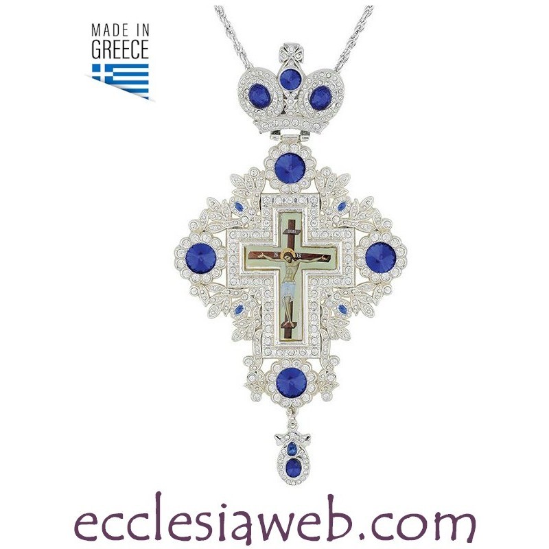 CROCE PETTORALE ORTODOSSA CON PIETRE BLU