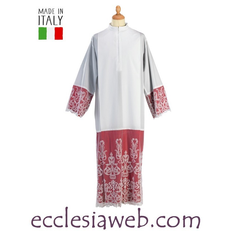 BLOUSE WITH TULLE EMBROIDERED CM. 70 ON RED BACKGROUND