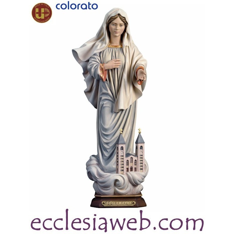 MADONNA REGINA PACIS CON CHIESA - STATUA IN LEGNO