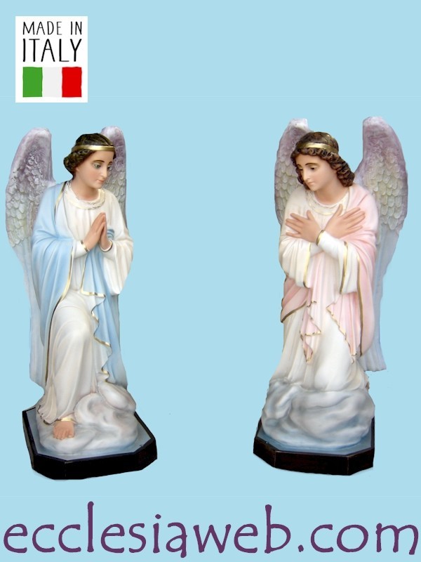 Statua Angeli in adorazione (coppia) in resina. Altezza cm 30. Dipinta a  mano.